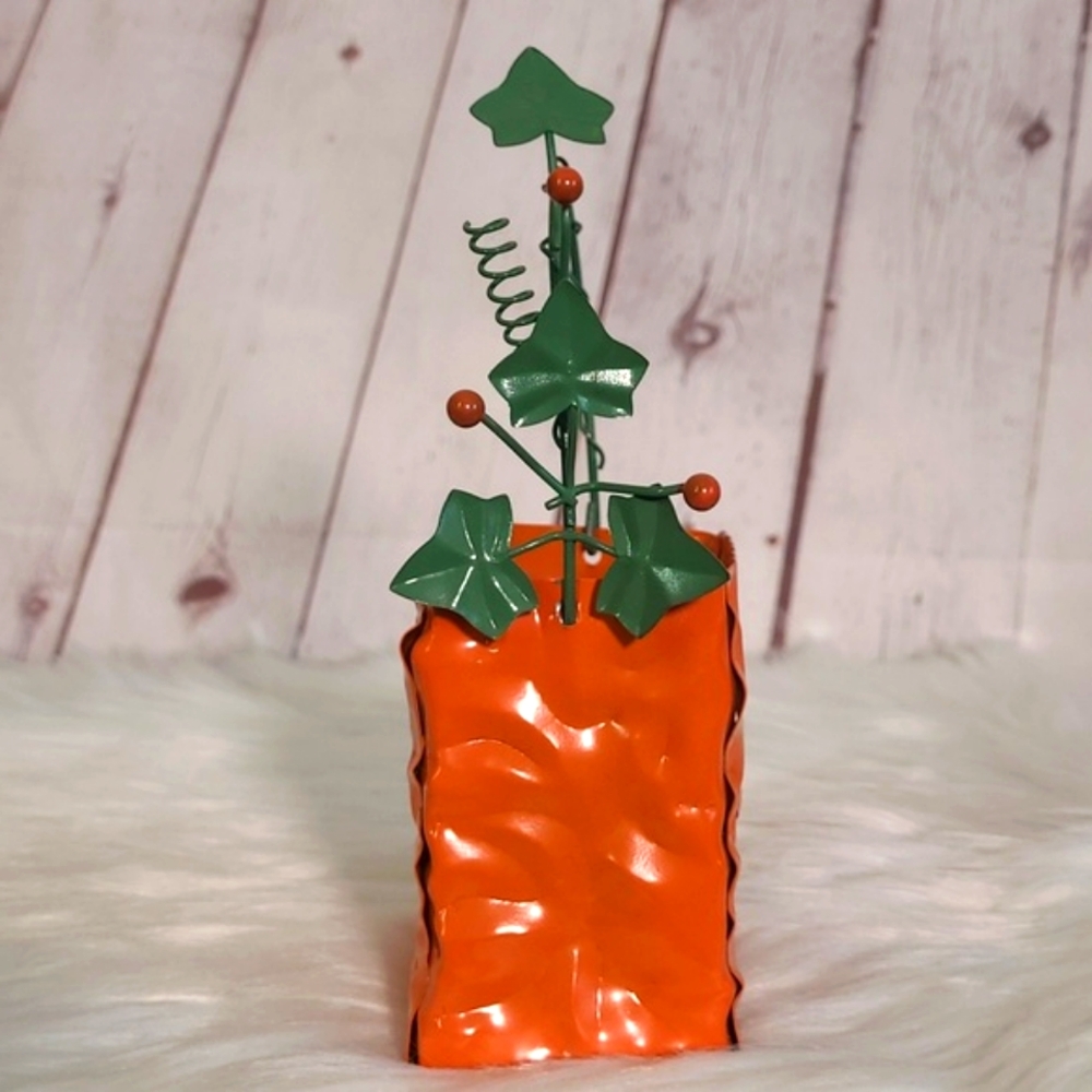 Vintage 90s Halloween Metal Pumpkin Jack-o-lantern Bag Tealight Candle Holder - Picture 6 of 16